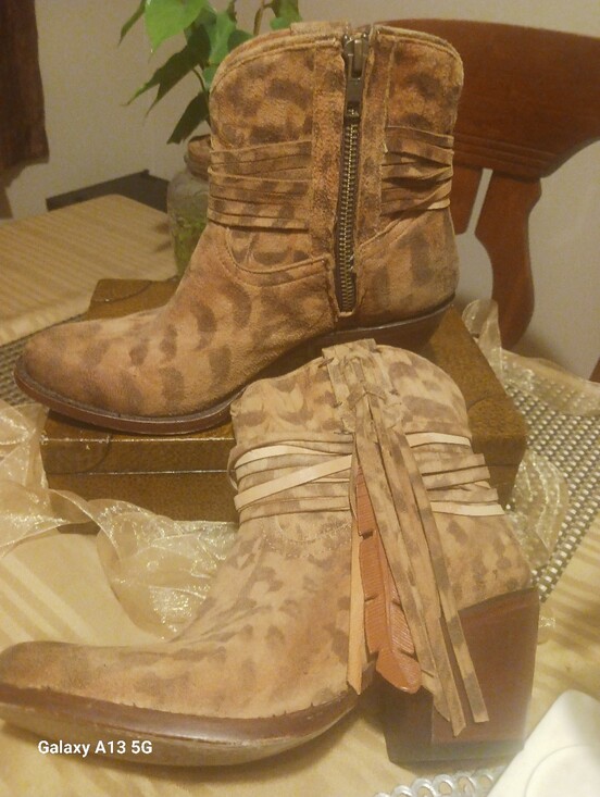 Lucchese Shoes - Lucchese Robyn Brown Suede Ankle Booties with Fringe Detail
